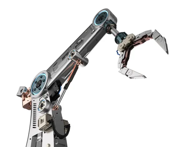 Tecnologia Industrial Com Braço Robótico Metal Renderização Mão Robótica Isolada — Fotografia de Stock