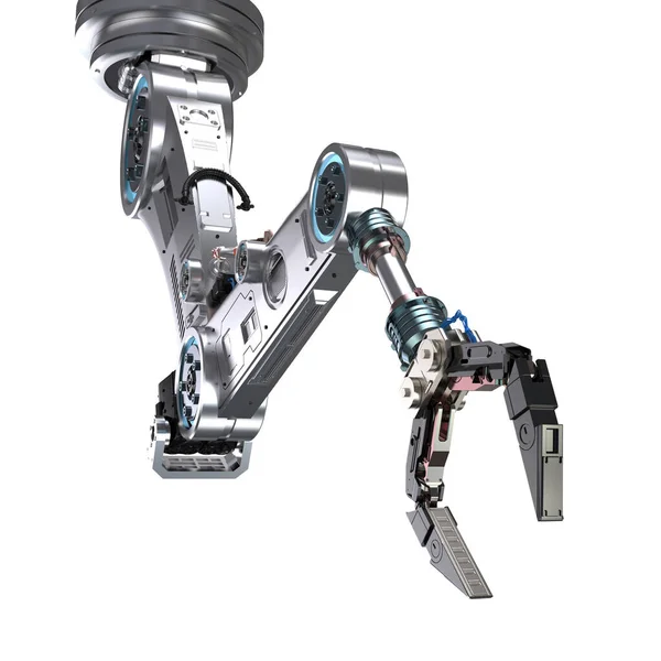 Industrial Technology Rendering Metal Robotic Arm Robot Hand Isolated White — Stock Photo, Image