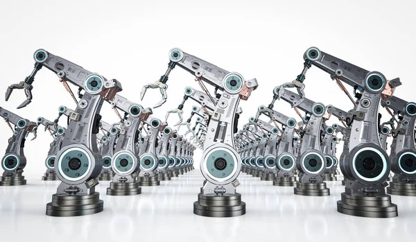 Tecnologia Industriale Con Gruppo Rendering Bracci Robotici Metallo Linea Assemblaggio — Foto Stock