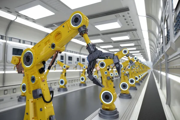 Otomasyon Endüstrisi Konsepti Fabrikada Boyutlu Robot Üretim Hattıyla — Stok fotoğraf