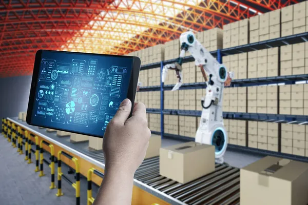 Technicus Controle Rendering Automatisering Robot Fabriek — Stockfoto
