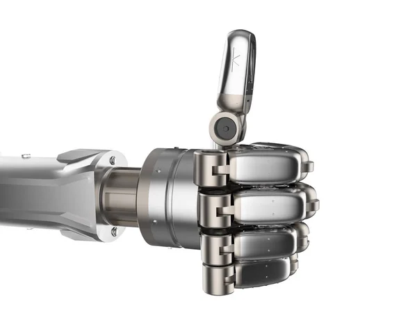 Renderizado Robótico Cyborg Mano Pulgar Hacia Arriba Aislado Blanco — Foto de Stock