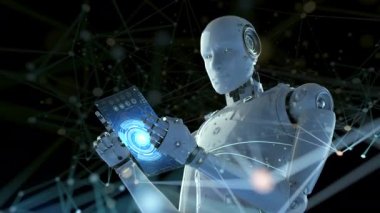 Grafik ekranlı yapay zeka robotu