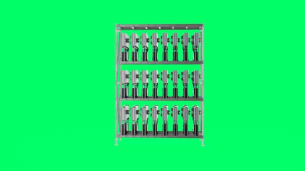 Rendering Crypto Mining Farm Graphic Card Gpu Rack Green Screen — Vídeo de Stock