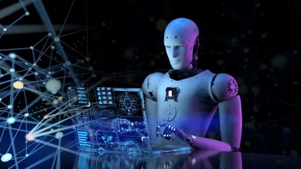 Робот Искусственного Интеллекта Графическим Дисплеем — стоковое видео