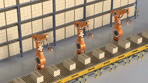 Automation Industry Concept Rendering Robot Assembly Line Footage — Videoclip de stoc