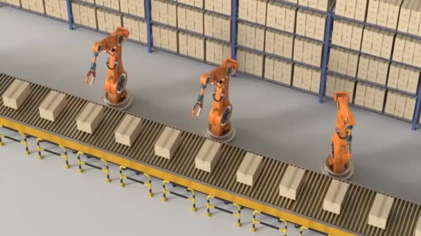 Concepto Industria Automatización Con Renderizado Robot Línea Montaje Metraje — Vídeo de stock