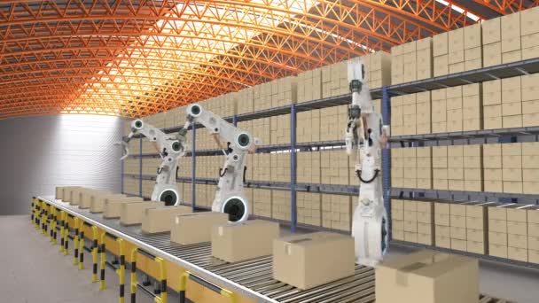 Automation Industry Concept Rendering Robot Assembly Line Footage — Wideo stockowe