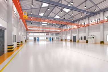 3d boş fabrika iç veya depolama