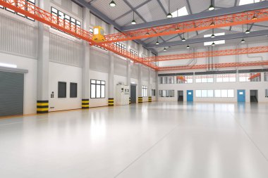 3d boş fabrika iç veya depolama