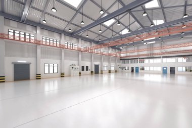 3d boş fabrika iç veya depolama