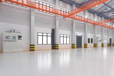 3d boş fabrika iç veya depolama