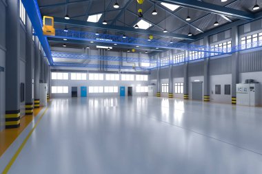 3d boş fabrika iç veya depolama