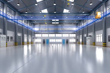 3d boş fabrika iç veya depolama