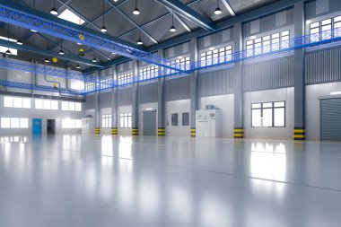 3d boş fabrika iç veya depolama