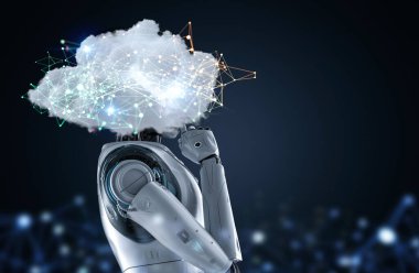 Grafik ekranlı 3D görüntüleme robotlu bulut hesaplama teknolojisi kavramı