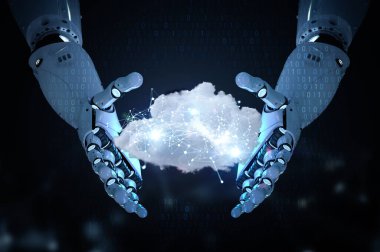 Grafik ekranlı 3D görüntüleme robotlu bulut hesaplama teknolojisi kavramı