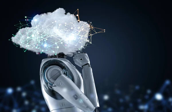 Concepto Tecnología Computación Nube Con Robot Renderizado Con Pantalla Gráfica — Foto de Stock