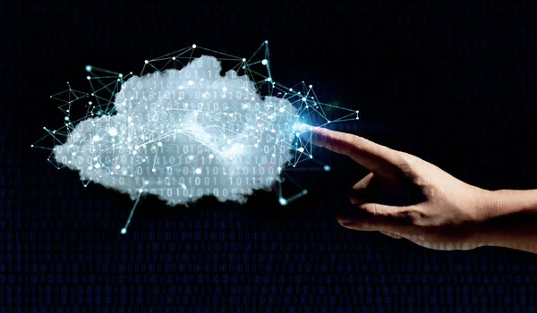 Conceito Tecnologia Computação Nuvem Com Nuvem Renderização Com Conexão Digital — Fotografia de Stock