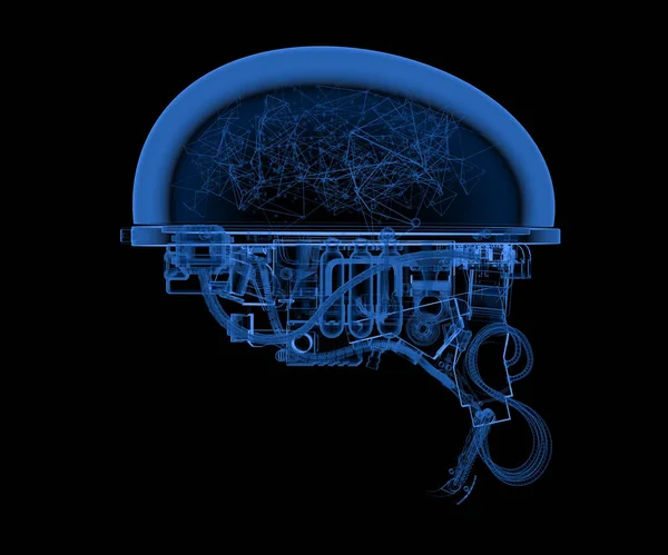 人工智能脑 3D渲染具有连接线图形的X射线电子脑 — 图库照片
