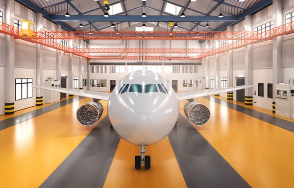 Rendering Kommersiella Flygplan Hangar För Underhåll — Stockfoto
