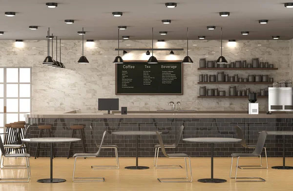 Rendering Caffè Interno Caffetteria Interna Con Bancone Bar Posti Sedere — Foto Stock
