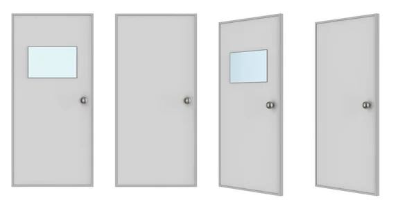 白いガラスパネルで隔離されたドアの3Dレンダリングセット — ストック写真