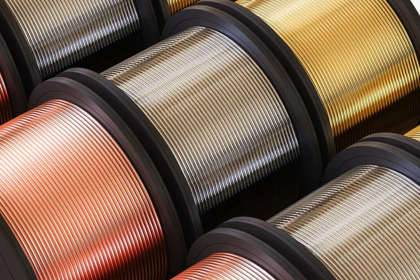 Rendering Group Metal Brass Copper Coils Wires — Stock Photo, Image