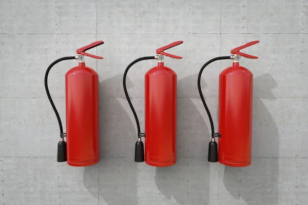 Renderizado Grupo Extintores Colgando Pared — Foto de Stock