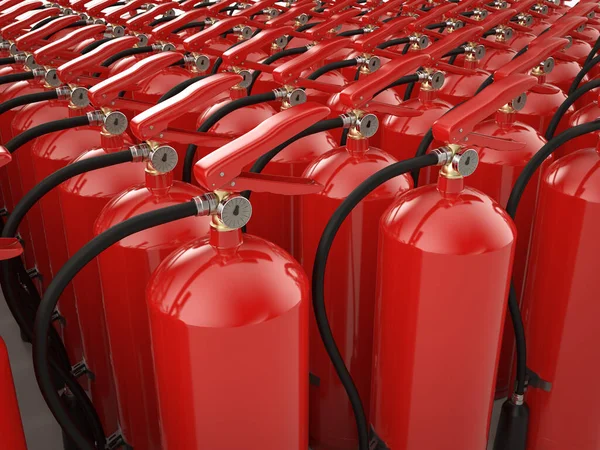Rendering Amount Fire Extinguishers Row — Stock Photo, Image