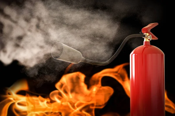 Renderizado Extintor Incendios Pulverización Sobre Fuego — Foto de Stock