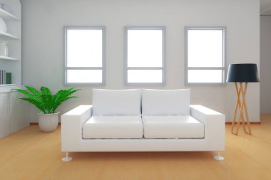 Oturma odasının içi rahat, kanepe ve lambayla dolu.