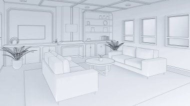 Oturma odasının içi rahat, kanepe ve lambayla dolu.