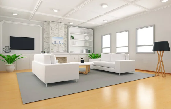Ruang Tamu Interior Dalam Gaya Nyaman Dengan Sofa Dan Lampu — Stok Foto
