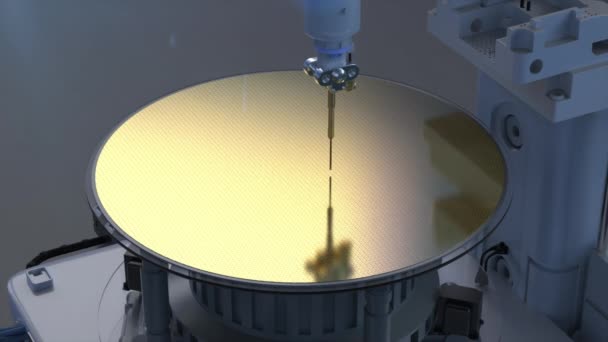 Brazos Robóticos Con Obleas Silicio Para Fabricación Semiconductores — Vídeo de stock