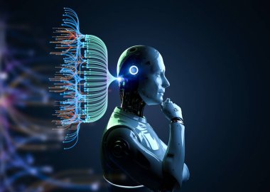 Büyük veri bilimcileri için dijital görselleştirmeli 3D ai robotlu otomasyon veri analizi