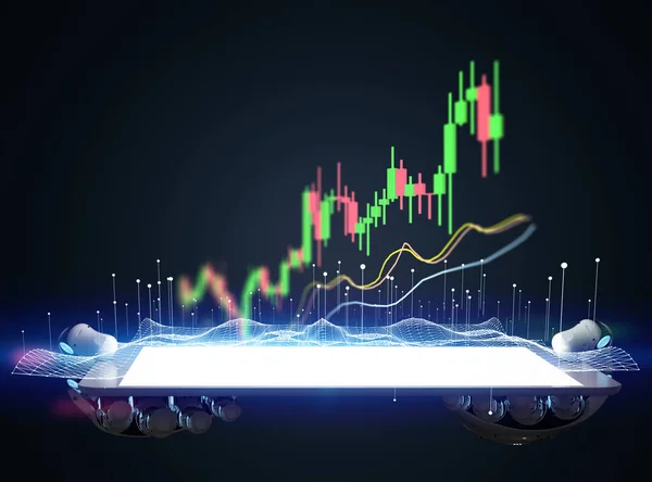 Conceito Tecnologia Financeira Com Robô Renderização Analisar Big Data Mercado — Fotografia de Stock