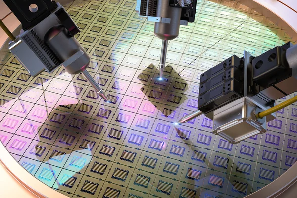 Fabricación Semiconductores Con Brazos Robóticos Renderizado Con Obleas Silicio — Foto de Stock