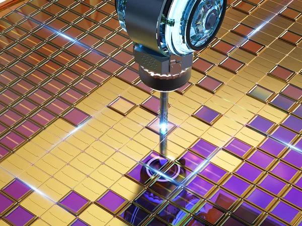Fabricación Semiconductores Con Brazos Robóticos Renderizado Con Obleas Silicio —  Fotos de Stock