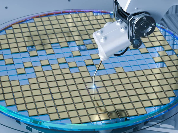 Fabricación Semiconductores Con Brazos Robóticos Renderizado Con Obleas Silicio —  Fotos de Stock