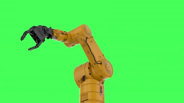 Yellow Robotic Arm Isolated Green Screen Footage — Stock Video