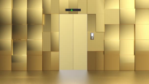 Gouden Lift Passagierslift Open Dicht Beeldmateriaal — Stockvideo