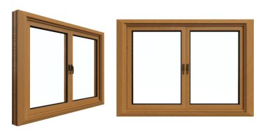 3d oluşturma kahverengi upvc pencere profili çerçevesi izole edildi