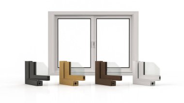 3d upvc pencere profili çerçevelerinin değişik malzeme veya renklerle hazırlanması