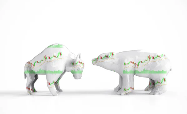 Bull Bear Economia Conceito Com Renderização Touro Urso Confrontar — Fotografia de Stock
