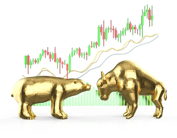 Bull Bear Economy Concept Rendering Bull Bear Confront — Stock Photo, Image