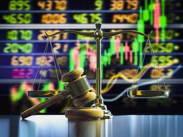 Financial Law Concept Rendering Law Scale Gavel Judge Stock Market — ストック写真