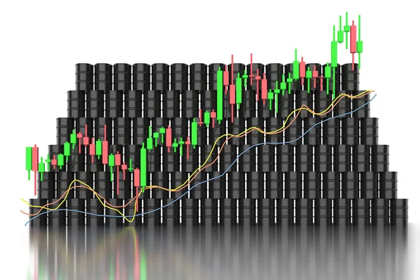 Preço Petróleo Subindo Conceito Com Barril Óleo Renderização Com Gráfico — Fotografia de Stock