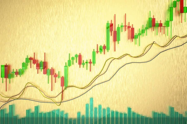 Preço Ouro Subindo Conceito Com Renderização Gráfico Negócios Fundo Ouro — Fotografia de Stock