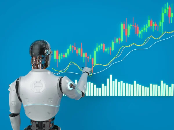 Trading Robot Concept Rendering Robot Candle Stick Graph — Stock Photo, Image